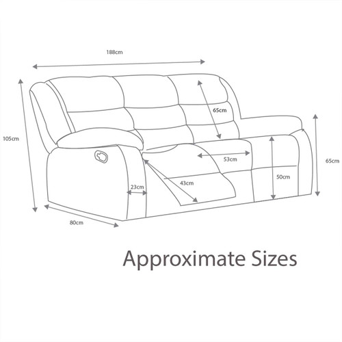 Venice 3 Seater Manual Reclining Sofa | Black | Brown | Grey