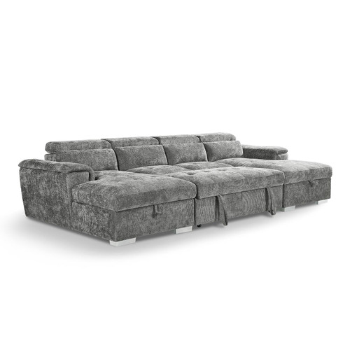 Alora Grey Fabric U-Shaped Sofa with Storage & Headrests