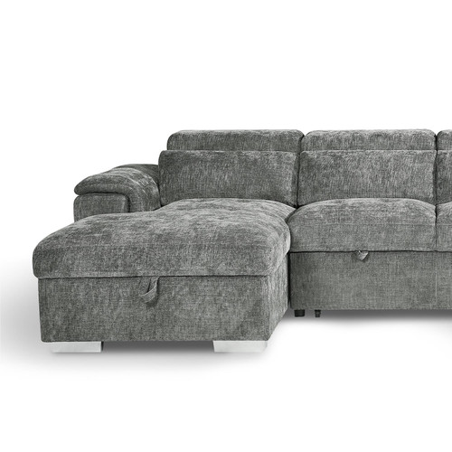 Alora Grey Fabric U-Shaped Sofa with Storage & Headrests