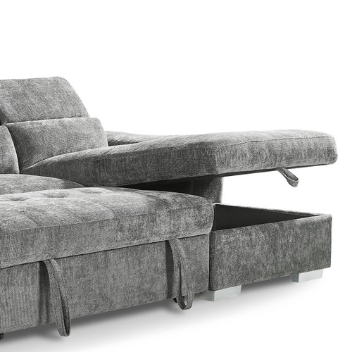 Alora Grey Fabric U-Shaped Sofa with Storage & Headrests