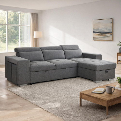 Astrix Grey Fabric Universal Corner 3-4 Seater Sofa Bed