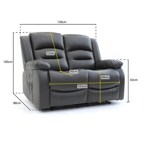 Arlo Leather Like Electric 2 Seater Black or Grey