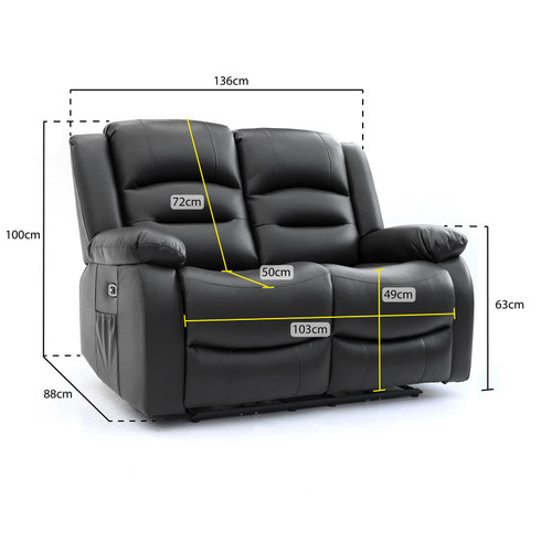 Arlo Leather Like Electric 2 Seater Black or Grey