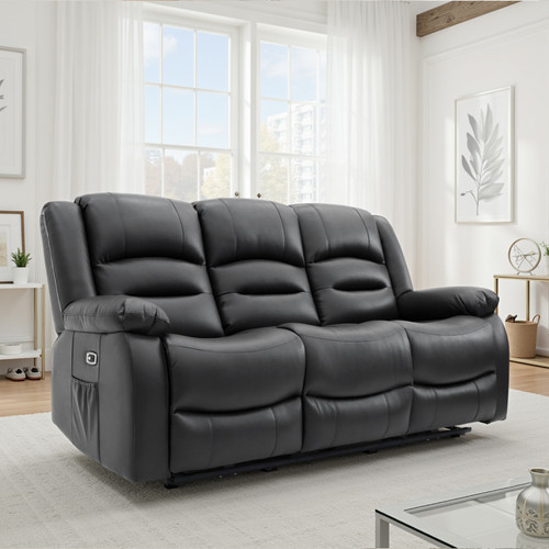 Arlo Leather Like Electric 3 Seater Black or Grey