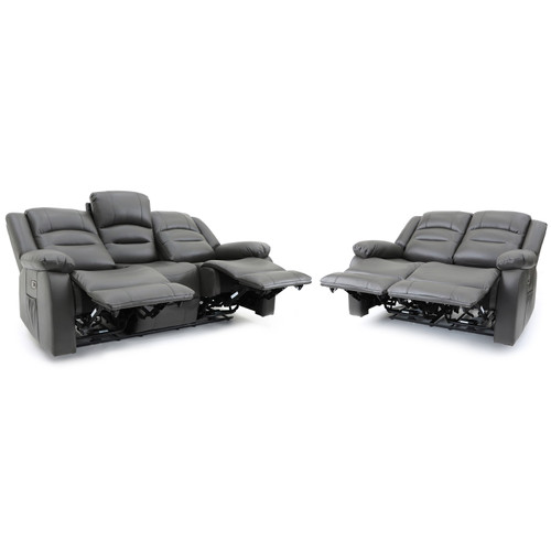 Arlo Leather Like Black or Grey 3 + 2 Electric Reclining Sofa Suite