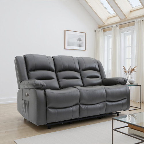 Arlo Leather Like Black or Grey Electric Reclining 3 Piece Sofa Suite 3 + 1 + 1