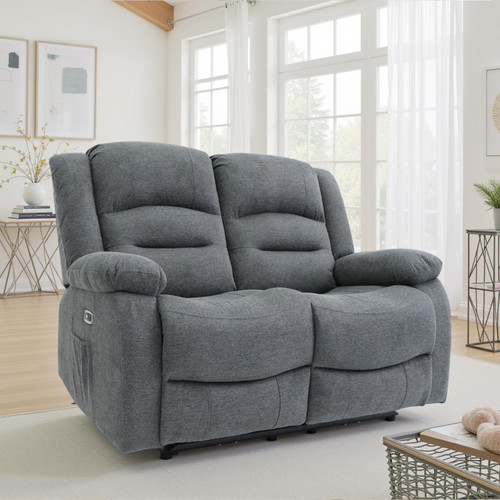 Arlo Grey Fabric Electric Reclining Smart 2 Seater Sofa With USB Ports