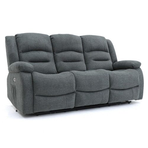 Arlo Grey Fabric 3 Piece Electric Reclining Sofa Suite 3 + 1 + 1 USB + Drinks Tray