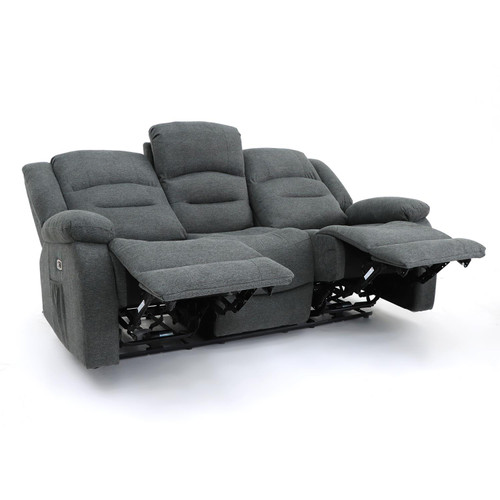 Arlo Grey Fabric 3 Piece Electric Reclining Sofa Suite 3 + 2 + 1 With USB + Drinks Tray