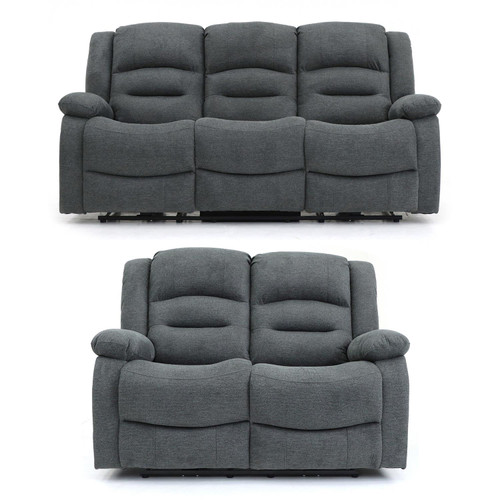 Arlo Grey Fabric Electric Reclining Sofa Suite 3 + 2 USB + Drinks Tray