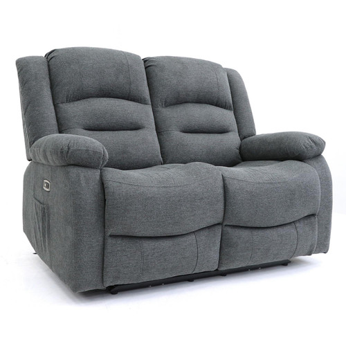 Arlo Grey Fabric Electric Reclining Sofa Suite 3 + 2 USB + Drinks Tray