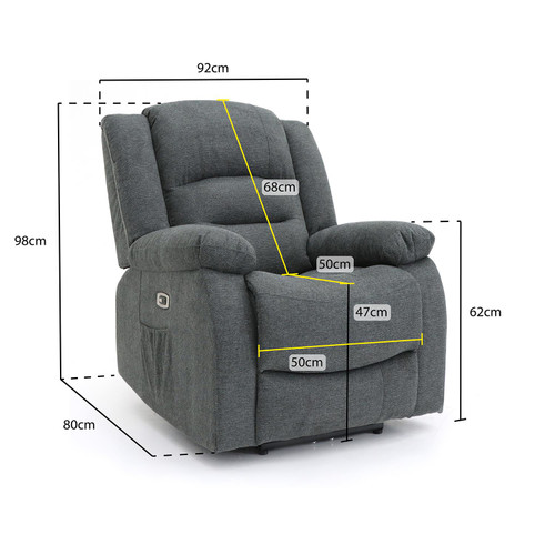 Arlo Grey Fabric Electric Reclining Armchair