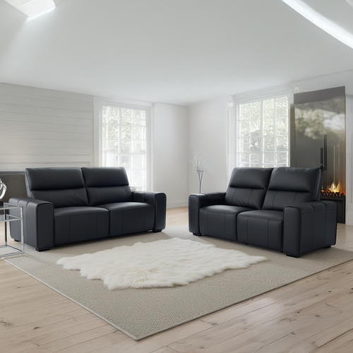 Belleza Genuine Leather Electric Reclining 3 + 2 Sofa Suite Black