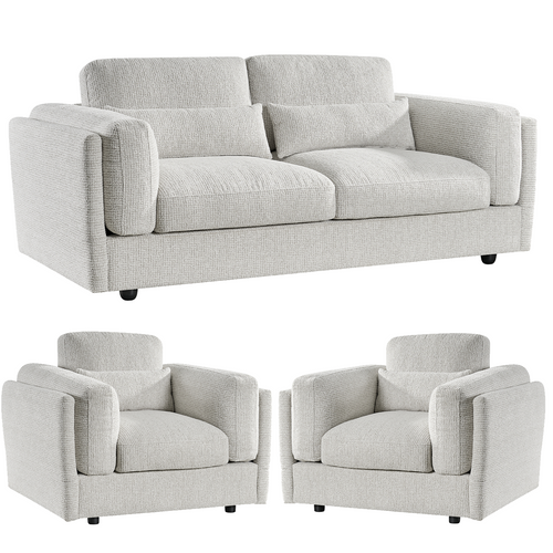 bali 3 piece fabric sofa suite beige chunky textured chenille 3 seater 2 armchairs 5 seats
