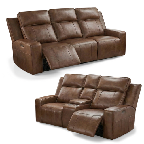 Barcino Leather Look Electric Reclining Sofa Suite 3 + 2 USB Charging