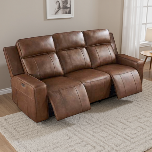 Barcino Electric Reclining 3 Seater Leather Look USB Charging
