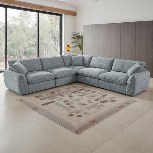 Berti Fabric Modern Beige Grey L Shaped 5 Seater Corner Sofa