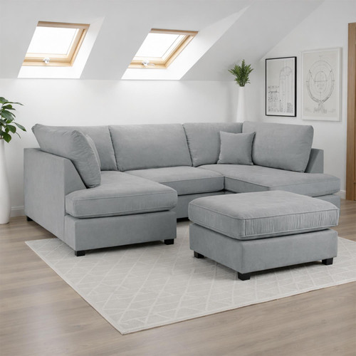 California Classic Fabric Beige, Black or Grey U shaped 6 Seater Sofa
