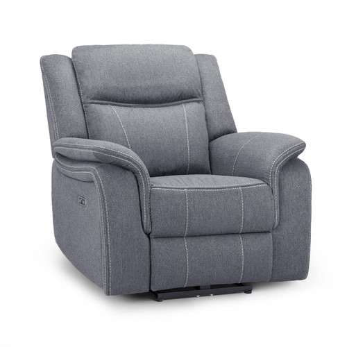 Orlando fabric grey electric reclining armchair single seater power usb charging port living room sofa accessory