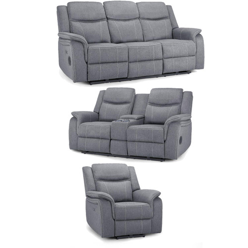 Orlando Grey Fabric 3 Piece Electric Reclining Sofa Suite 3 + 2 + 1