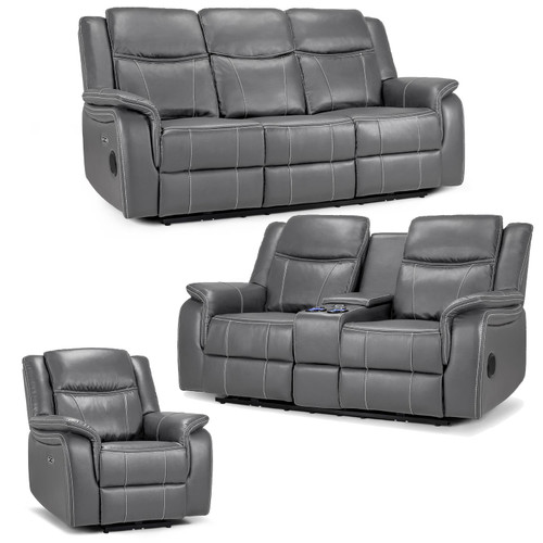 Orlando Leather Look Electric Reclining 3 Piece Sofa Suite 3 + 2 + 1