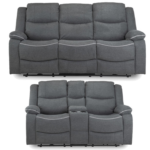 Harlow Graphite Grey Fabric 3 Piece Electric Reclining Suite 3 + 2 + 1