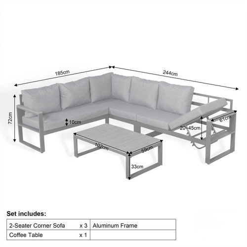 Aluminium Charcoal L Shaped LHF Outdoor Sofa + Coffee Table