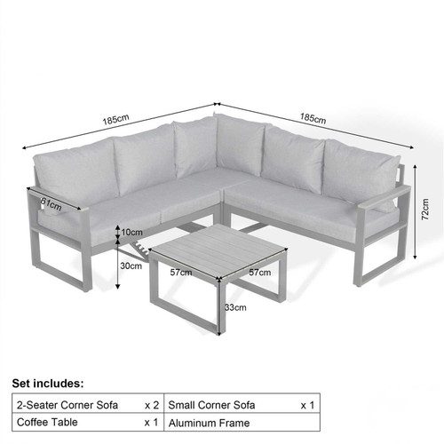 Aluminium Charcoal L Shaped Outdoor Sofa + Coffee Table