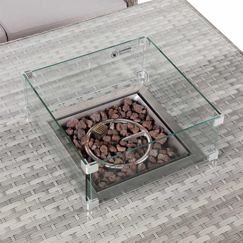 Outdoor Rattan Corner Sofa Set with Rising Fire Pit Table