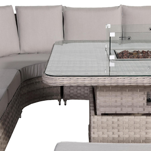 Outdoor Rattan Corner Sofa Set with Rising Fire Pit Table