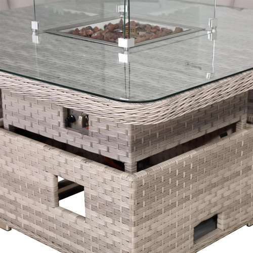 Outdoor Rattan Corner Sofa Set with Rising Fire Pit Table