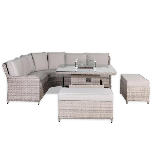 Outdoor Rattan Corner Sofa Set with Rising Fire Pit Table