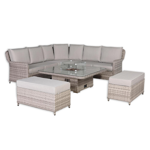 Outdoor Rattan Corner Sofa Set with Rising Fire Pit Table
