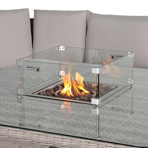 Outdoor Rattan Corner Sofa Set with Rising Fire Pit Table