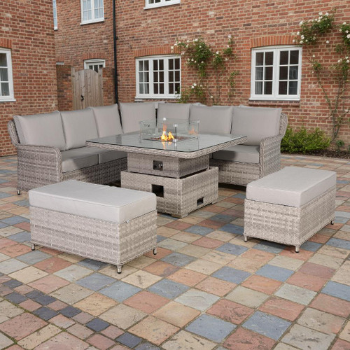 Outdoor Rattan Corner Sofa Set with Rising Fire Pit Table