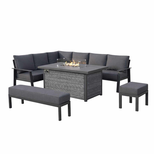 Outdoor Aluminium Corner Sofa Set with Fire Pit Table Left Hand Facing