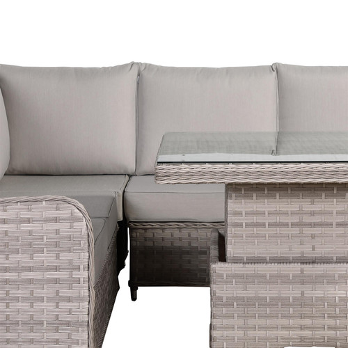 Grey Rattan Garden Corner Sofa Set with Rising Table & Cushions