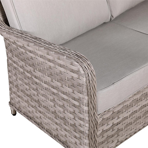 Grey Rattan Garden Corner Sofa Set with Rising Table & Cushions