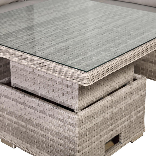 Grey Rattan Garden Corner Sofa Set with Rising Table & Cushions