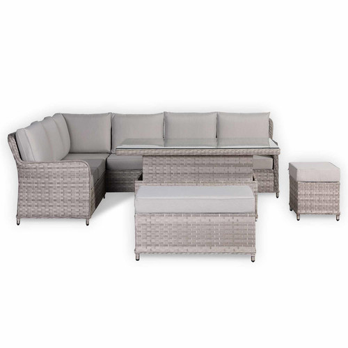 Left Hand Rattan Garden Corner Sofa Set with Rising Table