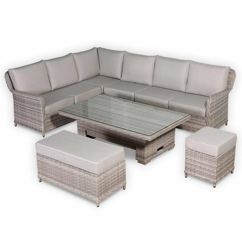 Left Hand Rattan Garden Corner Sofa Set with Rising Table