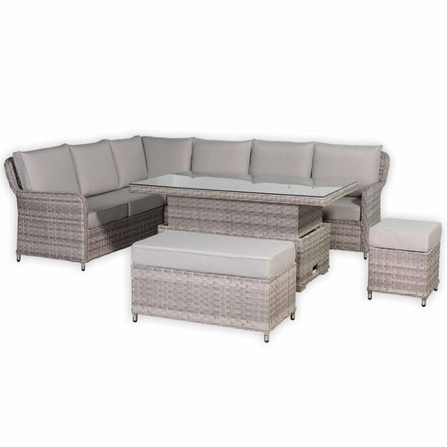 Left Hand Rattan Garden Corner Sofa Set with Rising Table