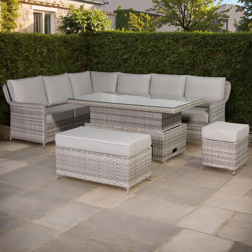 Left Hand Rattan Garden Corner Sofa Set with Rising Table