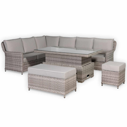 Left Hand Rattan Garden Corner Sofa Set with Rising Table