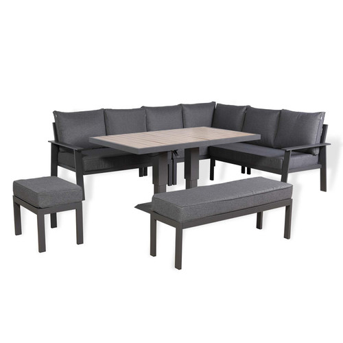 Outdoor Aluminium Corner Sofa Set with Rising Dining Table Right Hand Facing