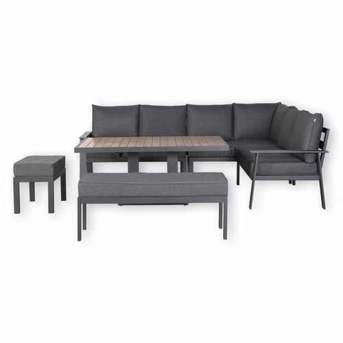 Outdoor Aluminium Corner Sofa Set with Rising Dining Table Right Hand Facing