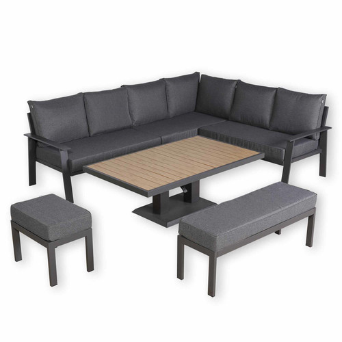 Outdoor Aluminium Corner Sofa Set with Rising Dining Table Right Hand Facing