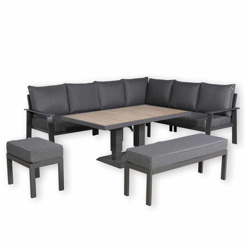 Outdoor Aluminium Corner Sofa Set with Rising Dining Table Right Hand Facing