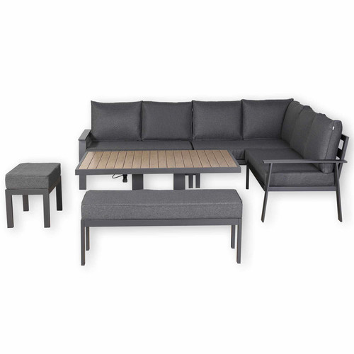 Outdoor Aluminium Corner Sofa Set with Rising Dining Table Right Hand Facing