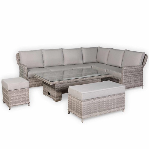Right Hand Rattan Garden Corner Sofa Set with Rising Table